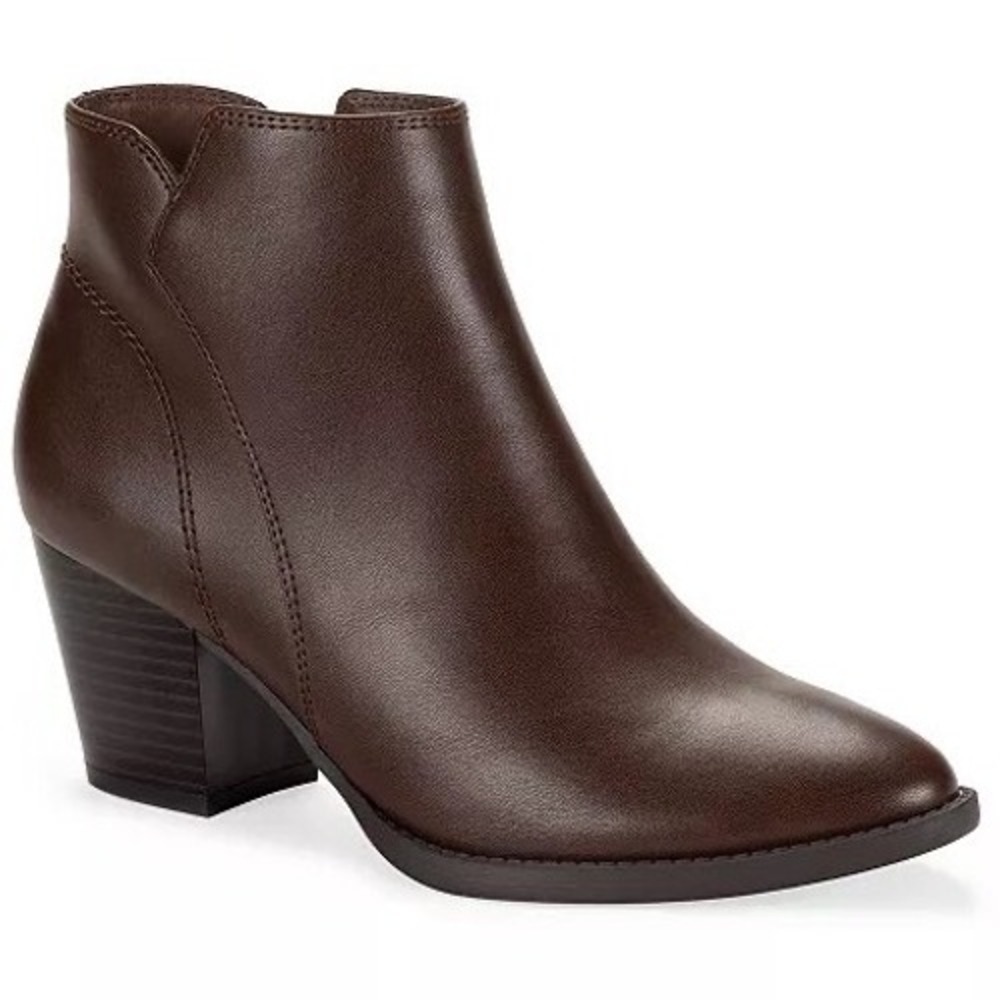 Style & Co Laineyy Dark Roast Brown Almond Toe Block Heel Ankle Booties 7.5 M